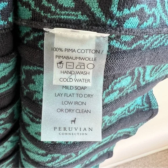 Peruvian Connection long sleeve paisley Tunic Sweater green black Pima Cotton - Picture 8 of 9